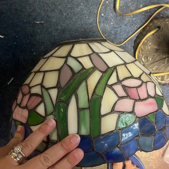 Dale Tiffany Stained Glass Lamp Shade with Pink and Green Accents - Picture 6 of 14